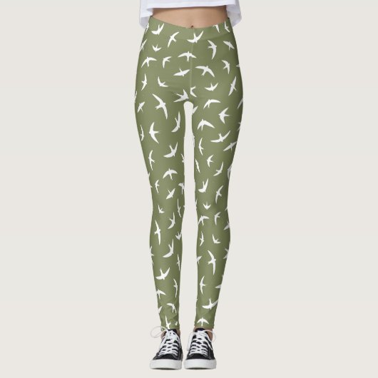 Zwets en draai de Groene Witte BirdDruk van Zwets Leggings (Voorkant)