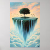 Zwevend eiland met bomen en watervallen - Surreal Poster (Voorkant)