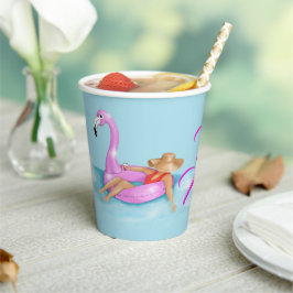 Zwevend in het zwembad in Hot Pink Flamingo Float Papieren Bekers