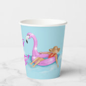 Zwevend in het zwembad in Hot Pink Flamingo Float Papieren Bekers (Achterkant)