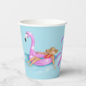 Zwevend in het zwembad in Hot Pink Flamingo Float Papieren Bekers (Voorkant)