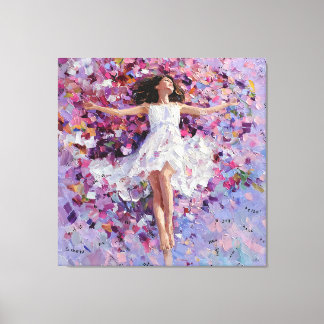 Zwevend Meisje Boven Bloemblad Letter Rivier Abstr Canvas Afdruk