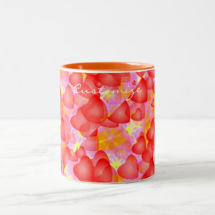zwevend rood harten patroon tweekleurige koffiemok