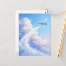 Zwevend Vliegtuig - Pastel Schilderstijl Kunst Briefkaart