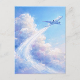 Zwevend Vliegtuig - Pastel Schilderstijl Kunst Briefkaart