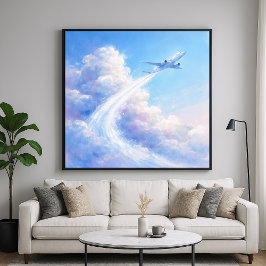 Zwevend Vliegtuig - Pastelkleur Schilderstijl Kuns Poster