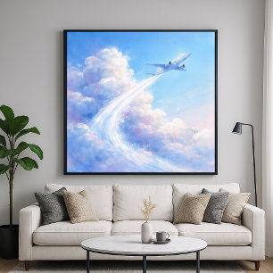 Zwevend Vliegtuig - Pastelkleur Schilderstijl Kuns Poster