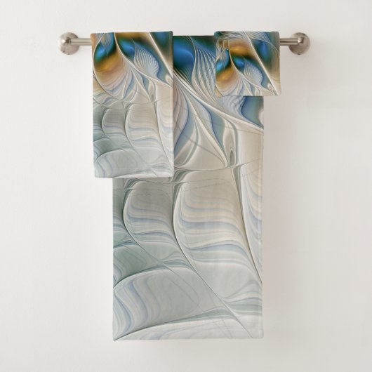 Zwevende, abstracte fantasie fractale kunst in bla bad handdoek (Insitu)