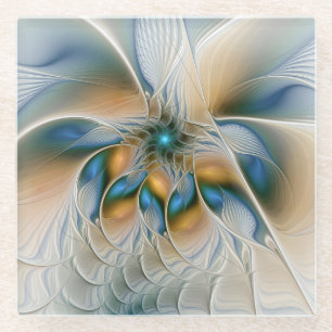 Zwevende, abstracte fantasie fractale kunst in bla glazen onderzetter