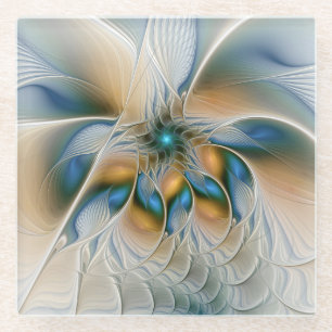Zwevende, abstracte fantasie fractale kunst in bla glazen onderzetter