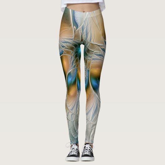 Zwevende, abstracte fantasie fractale kunst in bla leggings (Voorkant)