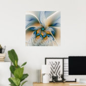 Zwevende, abstracte fantasie fractale kunst in bla poster (Thuiskantoor)