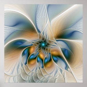 Zwevende, abstracte fantasie fractale kunst in bla poster