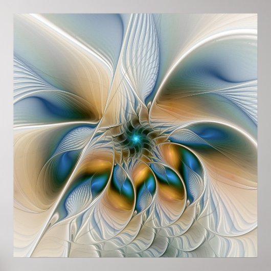 Zwevende, abstracte fantasie fractale kunst in bla poster (Voorkant)