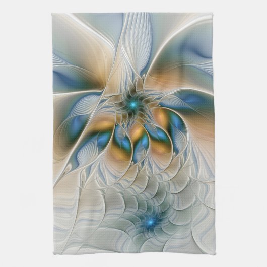 Zwevende, abstracte fantasie fractale kunst in bla theedoek (Verticaal)