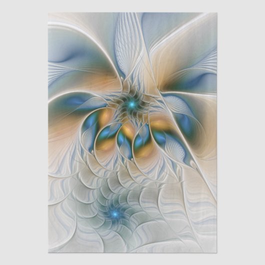 Zwevende, abstracte fantasie fractale kunst in bla tissuepapier (Voorkant)
