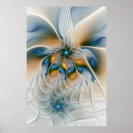 Zwevende, Abstracte Fantasie Fractale Kunst Met Bl Poster (Voorkant)