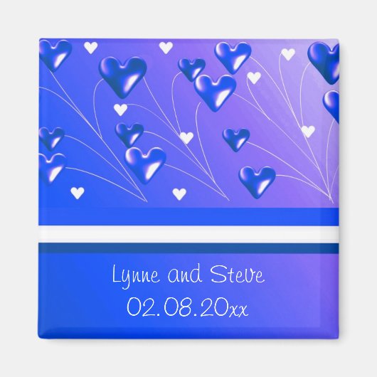 Zwevende Blauwe Hartjes Save the Date Magneet (Voorkant)