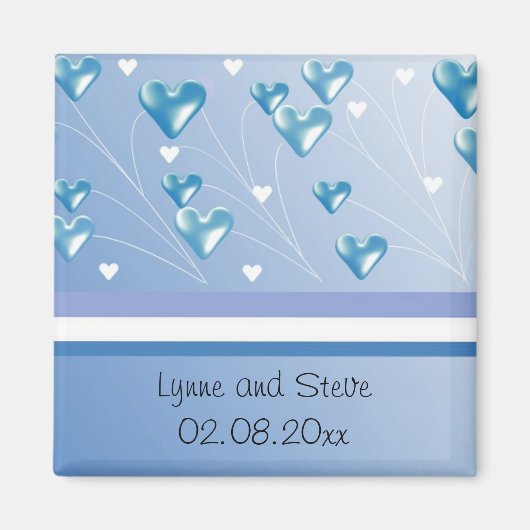 Zwevende Blauwe Hartjes Save the Date Magneet (Voorkant)