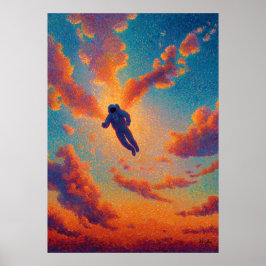 Zwevende Figuur Pointillisme Droomhemel Poster