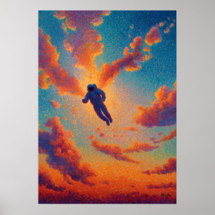 Zwevende Figuur Pointillisme Droomhemel Poster