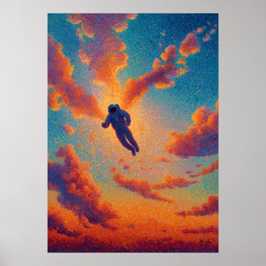 Zwevende Figuur Pointillisme Droomhemel Poster (Voorkant)