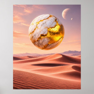 Zwevende Gouden Bol - Woestijn Droomlandschap Poster