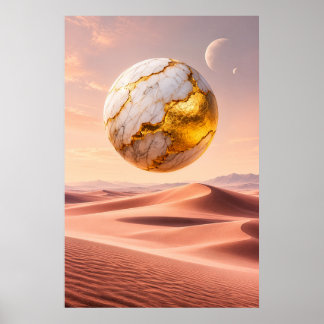 Zwevende Gouden Bol - Woestijn Droomlandschap Poster