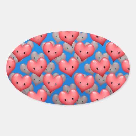 Zwevende harten op een blauwe achtergrond ovale sticker (Voorkant)