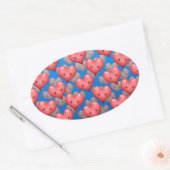 Zwevende harten op een blauwe achtergrond ovale sticker (Envelop)