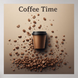 Zwevende koffiekop met koffiebonen poster