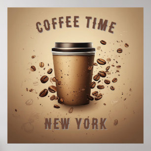 Zwevende koffiekop met koffiebonen poster