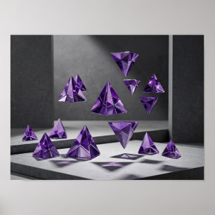 Zwevende Paarse Kristallen Tetraëders Wandkunst Poster