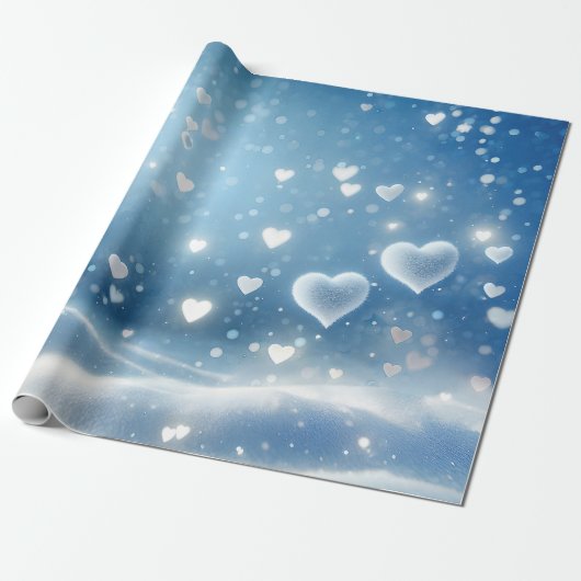 Zwevende sneeuwharten cadeaupapier (Uitgerold)