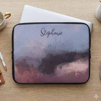 Zweverige Blush Navy Abstracte Waterverf Ontwerp Laptop Sleeve