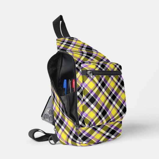 Zweverige Eclectische Boho Nonbinaire Plaid Pride  Sling Bag (Open)