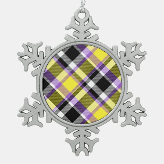 Zweverige Eclectische Boho Nonbinary Gestreepte Pr Tin Sneeuwvlok Ornament (Voorkant)