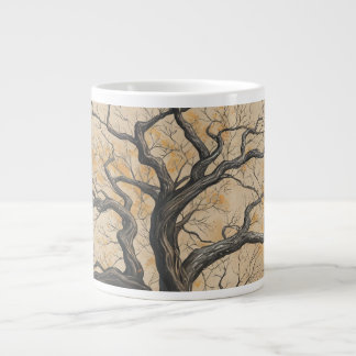 Zweverige Herfst Boom Silhouet Vintage Natuur Kuns Grote Koffiekop
