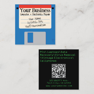 Zweverige Retro Diskette Computerreparatie Vierkante Visitekaartje