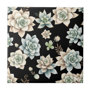 Zweverige Succulente Rozet Zwarte Botanische Luxe  Tegeltje