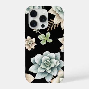 Zweverige Vetplant Rozet Zwart Botanisch Luxe iPhone 15 Pro Case