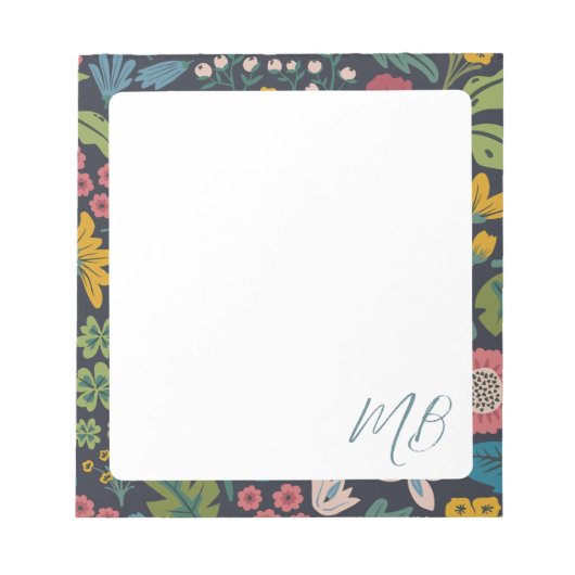 Zwierig Abstract Bloemmotief Monogram Notitieblok (Voorkant)