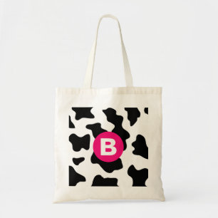 Zwierige koeienlapjespatroon Roze monogram Tote Bag