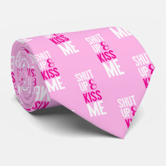 Zwijg en kus me Typografie Roze Valentijnse Stropdas