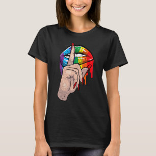Zwijg omhoog Druppelen Regenboog Lippen Hand Gay P T-shirt