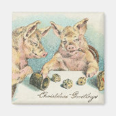  zwijnen spelen dobbelstenen kerst groet magneet (Voorkant)