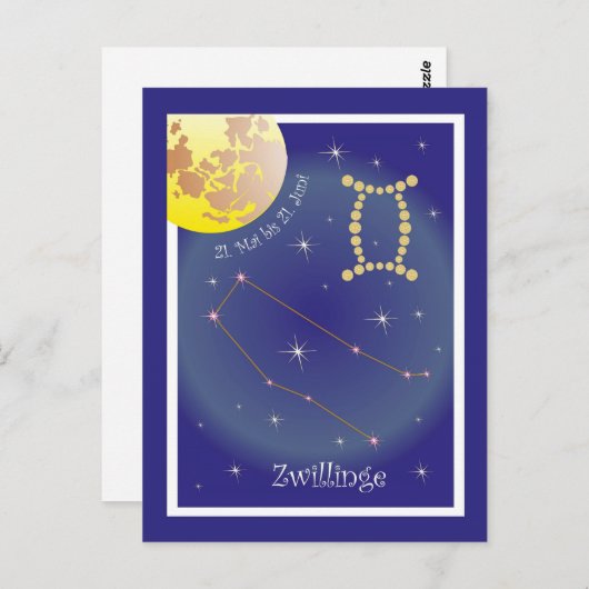 Zwillinge 21. Mai bis 21. Juni Postkarte Briefkaart (Voorkant / Achterkant)