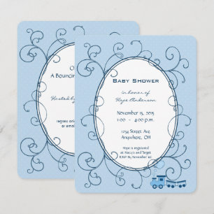 Zwirl Baby Blue Dot Train Shower Announge Kaart