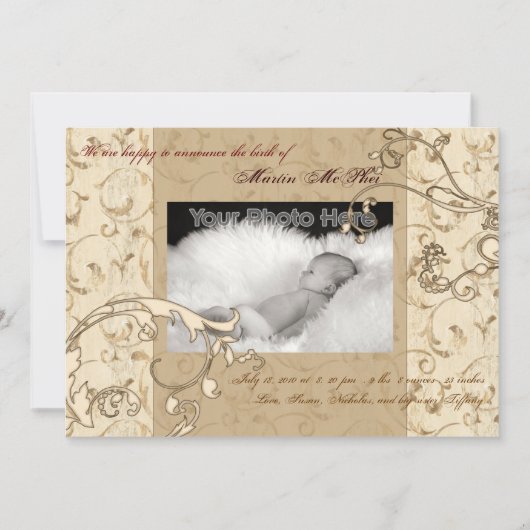 Zwirl geboorteaankondiging baby aankondiging (Voorkant)