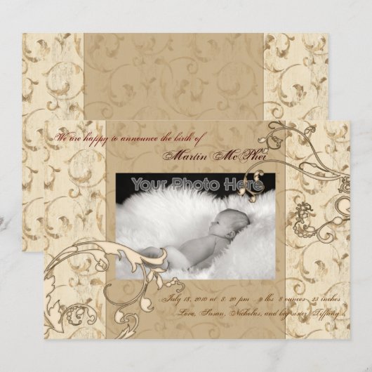 Zwirl  geboorteaankondiging baby aankondiging (Voorkant / Achterkant)